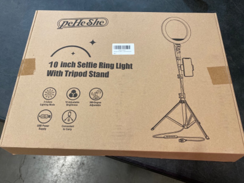 Photo 3 of PEHESHE 10" Selfie Ring Light with 63" Tripod Stand Ring LED Light with Phone Holder Ring Dimmable Circle Light for Live Stream/YouTube/Video/Makeup/Photography
