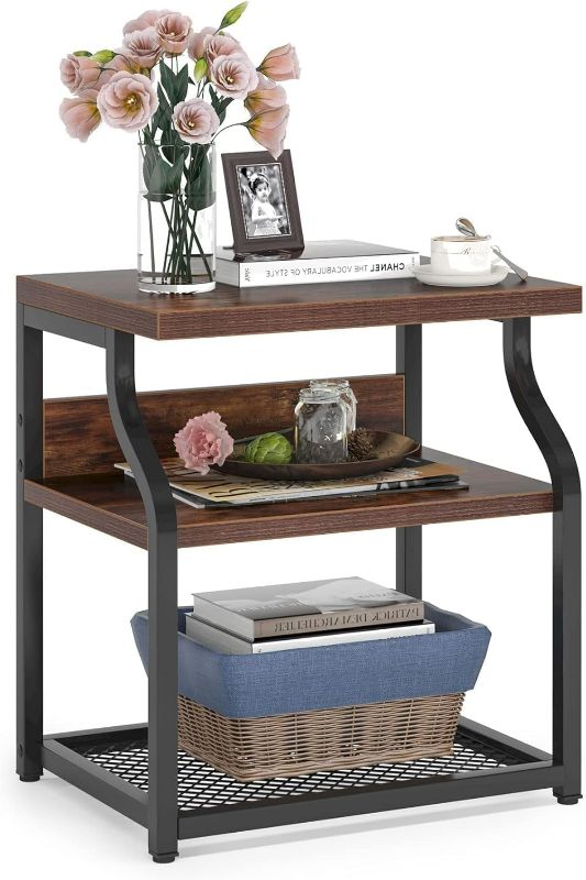 Photo 1 of Tribesigns Industrial Nightstands, Side End Bedside Table Living Room with Storage Shelves for Small Space in Bedroom and Balcony, Stable Metal Frame, Rustic Brown (1PC)
