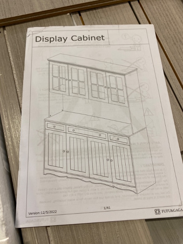 Photo 2 of AIEGLE Large Kitchen Hutch Cabinet, Wood Storage Cupboard Pantry with Acrylic Doors, Drawers & Countertop, Floor Kitchen Pantry Storage Cabinet Utility Buffet, Grey (61.2" L x 18.1" W x 75.9" H) MISSING PACKAGING 1 
