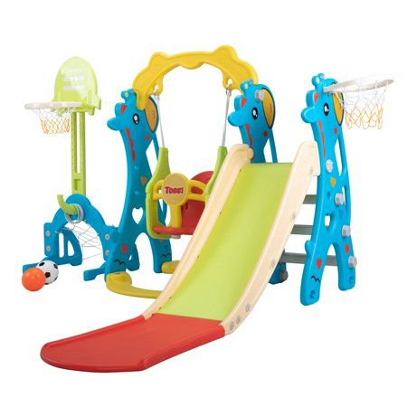 Photo 1 of TOBBI 5 in 1 Toddler Slider Kid Climber and ABS Swing Set W/ Basketball and Football Stand

