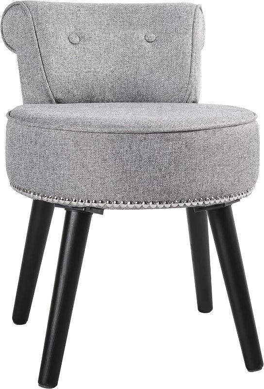 Photo 1 of VEIKOU Vanity Chairs, Vanity Chair with Back, Makeup Chair with Round Padded, Bathroom Vanity Chair with Wood Legs, Grey NEW 
