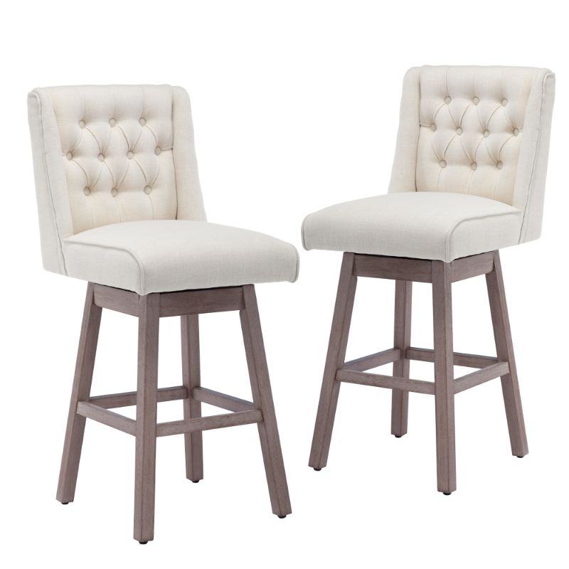Photo 1 of  Swivel Bar Stool with Back Set of 2, Modern Upholstered Bar Stools with Button Tufted Back and Solid Wood Legs, Beige NEW