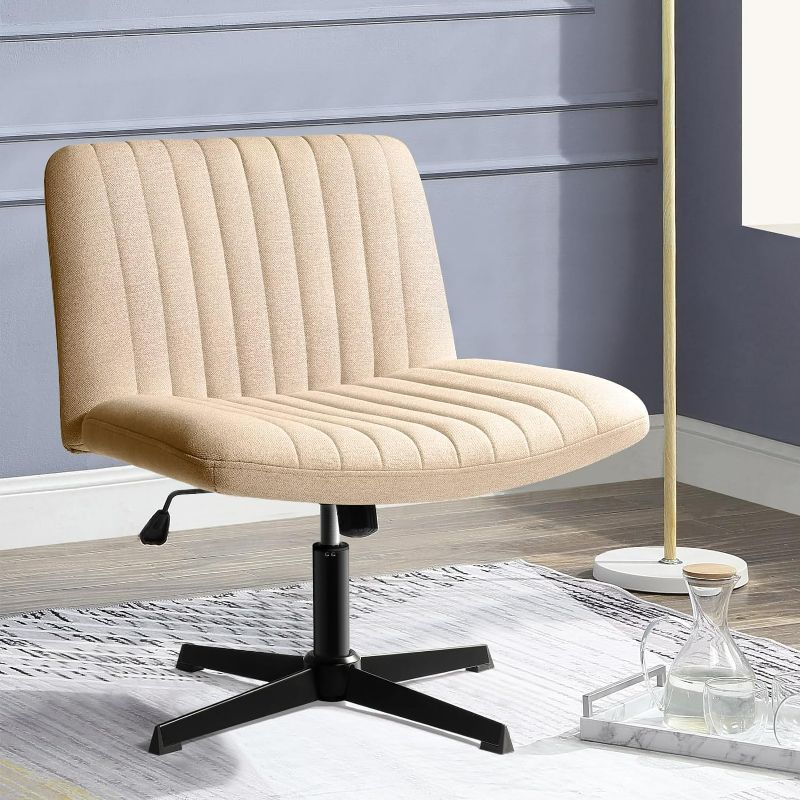 Photo 1 of Armless Office Desk Chair No Wheels,Fabric Padded Modern Swivel Vanity Chair,Height Adjustable Wide Seat Computer Task Chair for Home Office,Mid Back Accent Chair BEIGE, NEW