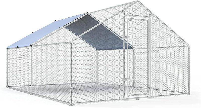 Photo 1 of Large Metal Chicken Coop Walk-in Poultry Cage Chicken Run Pen Dog Kennel Duck House with Waterproof and Anti-Ultraviolet Cover for Outdoor Farm Use(9.8' L x 13.1' W x 6.4' H)
