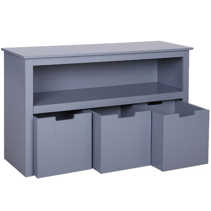 Photo 1 of VEIKOUS Kids Toy Organizer Storage Cabinet 3 Drawers with Wheels and Shelves, Grey
