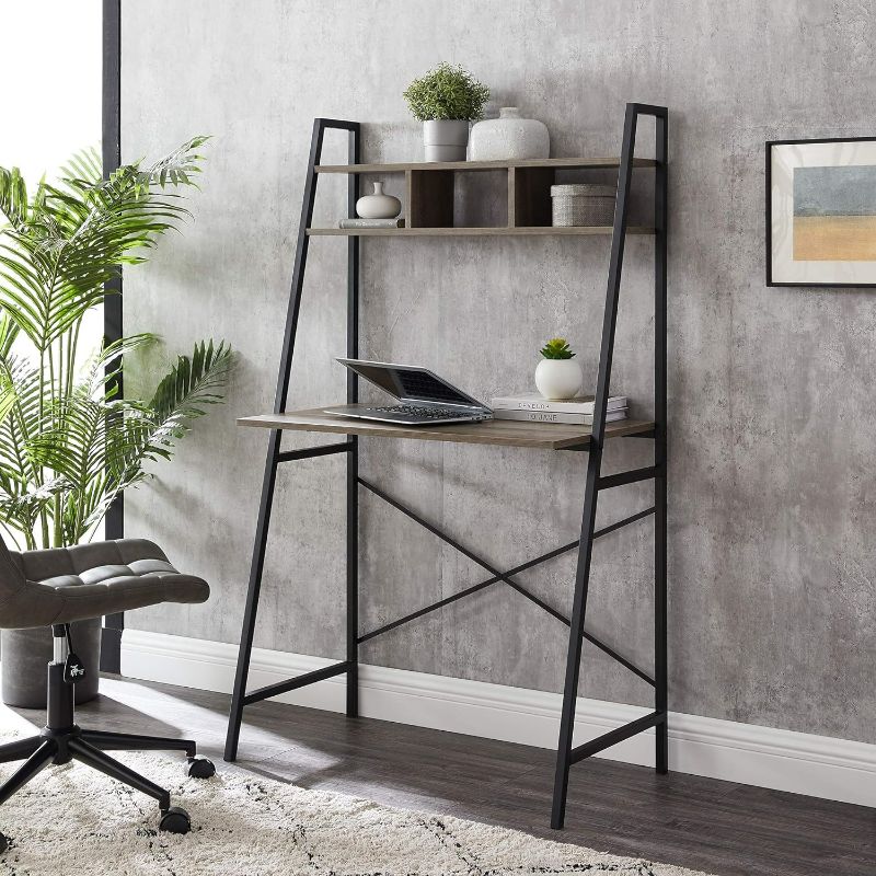 Photo 1 of Industrial Wood and Metal-X-Back Ladder Desk Home Office Workstatio, Srorage on the side 
