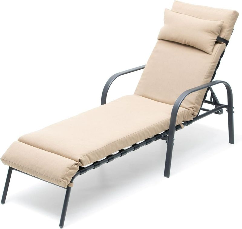 Photo 1 of Pellebant Patio Chaise Lounge Chair with Cushion, Adjustable Chair with 5 Positions, Folding Outdoor Recliners All Weather for Beach, Pool and Yard, 2 Pcs, Tan
