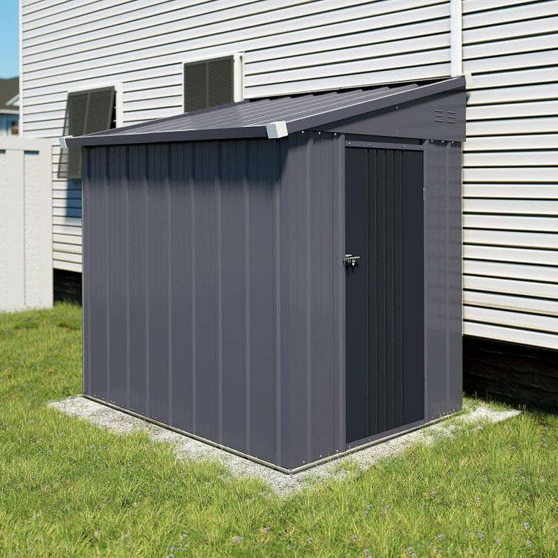 Photo 1 of VEIKOU 4' x 8' Outdoor Storage Shed, Lean-to Shed Kit with Thickened Galvanized Steel, Small Metal Shed with Lockable Door, Patio Garden Tools Shed Utility Bike Storage w/Air Vents, Grey & Black
