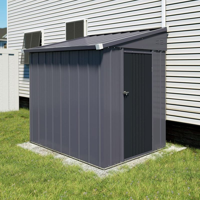 Photo 1 of ** FINAL SALE – SOLD AS IS **  VEIKOU 4' x 8' Outdoor Storage Shed, Lean-to Shed Kit with Thickened Galvanized Steel, Small Metal Shed with Lockable Door, Patio Garden Tools Shed Utility Bike Storage w/Air Vents, Grey & Black
