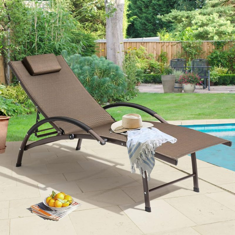 Photo 1 of Crestlive Products Outdoor Reclining Chaise Lounge Chair, Aluminum Adjustable Portable Sun Tanning Lounge Chair, All Weather Furniture in Brown Finish for Lawn, Patio, Deck, Poolside (2PC Brown)
