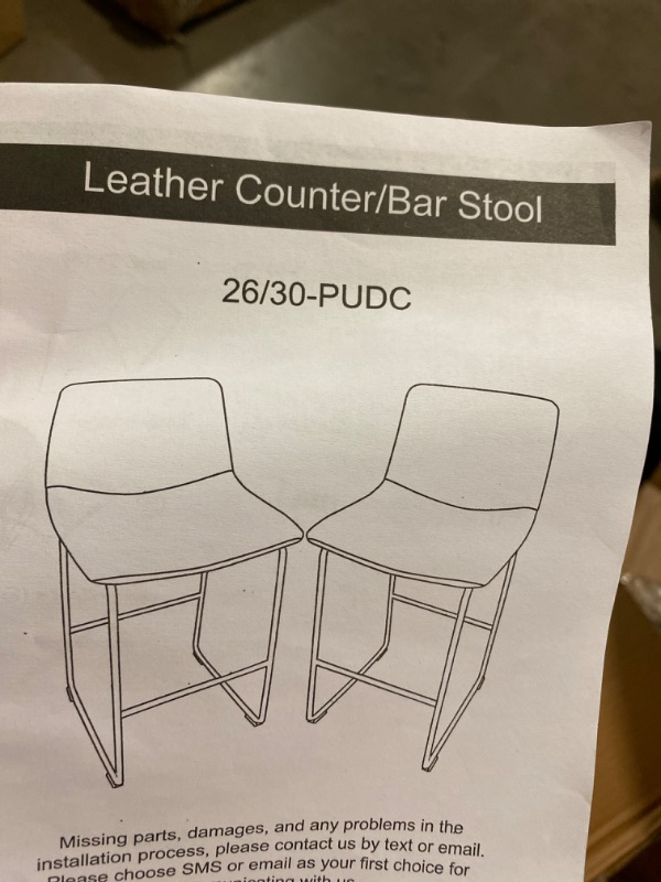 Photo 3 of Counter Height Bar Stools Set of 2, Leather Barstools Modern Bar Stools with Back, 26 inch Counter Stool Armless Bar Chairs with Metal Legs, Footrest