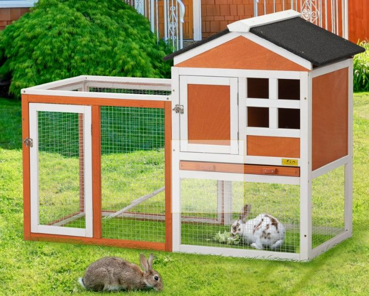 Photo 1 of Coziwow 47?L 2-Story Wooden Rabbit Hutch, For 1-2 Bunnies, Indoor And Outdoor, Red + White