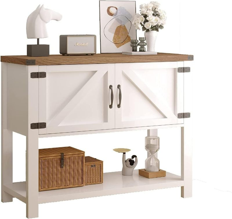 Photo 1 of 4ever2buy Farmhouse Coffee Bar Cabinet, White Entryway Table with Storage, Kitchen Sideboard Buffet Cabinet with 2 Doors, Accent Cabinet with Bottom Shelf, Coffee Bar Table for Living Room
