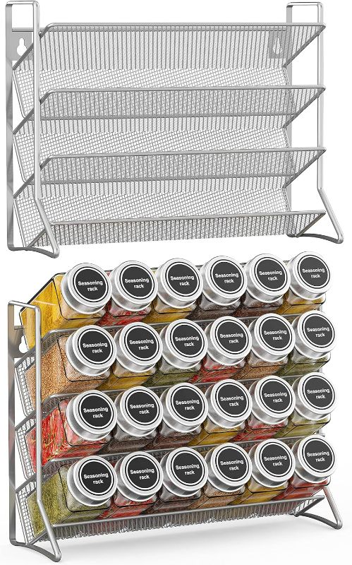 Photo 1 of Kcysta Spice Rack, 2 Pack Spice Rack Organizer for Cabinet, Wall Mounted Spice Rack Organizer for 4oz Spice Jars, Silver
