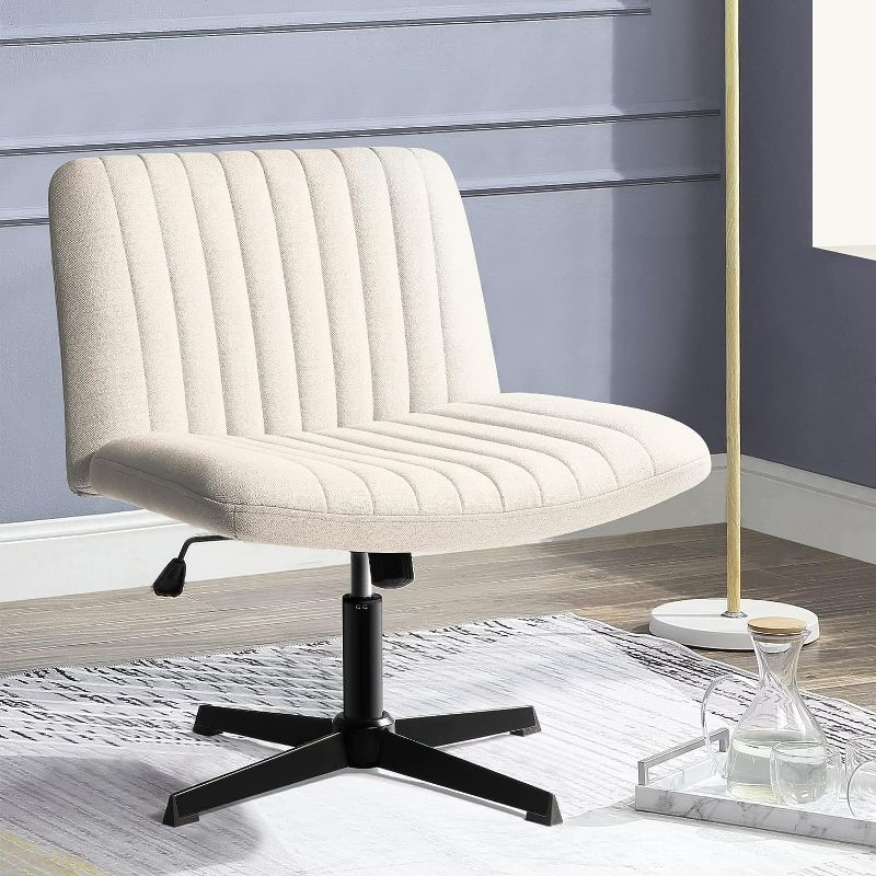 Photo 1 of Armless Office Desk Chair No Wheels,Fabric Padded Modern Swivel,Height Adjustable Wide Seat Computer Task Vanity Chair for Home Office,Mid Back Accent Chair (Beige)
