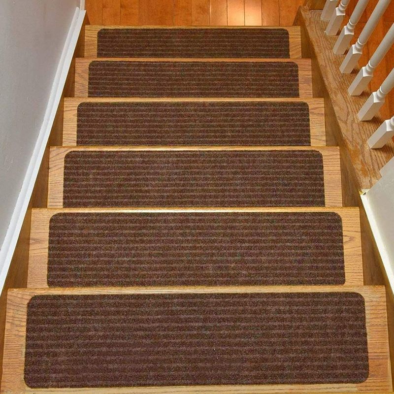 Photo 1 of Stair Treads Collection Set of 13 Indoor Skid Slip Resistant Carpet Stair Tread Treads (8 inch x 30 inch) (Brown, Set of 13)
