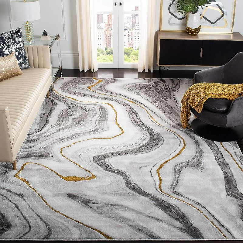 Photo 1 of SAFAVIEH Craft Collection Area Rug - 8' x 10', Grey & Gold, Modern Abstract Design, Non-Shedding & Easy Care, Ideal for High Traffic Areas in Living Room, Bedroom (CFT819F)
