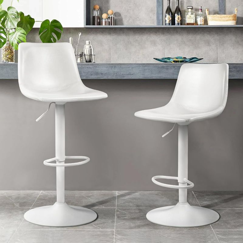 Photo 1 of PUKAMI Adjustable Bar Stools Set of 2,Swivel Counter Height Bar Stools,PU Leather Barstools,Armless Bar Chairs for Kitchen Island,Upholstered Modern Stools with Back and Footrest for Bar(White)
