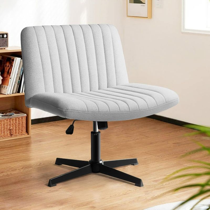 Photo 1 of LEMBERI Fabric Padded Desk Chair No Wheels, Armless Wide Swivel,120° Rocking Mid Back Ergonomic Computer Task Vanity Chairs for Office, Home, Make Up,Small Space, Bed Room,Gray
