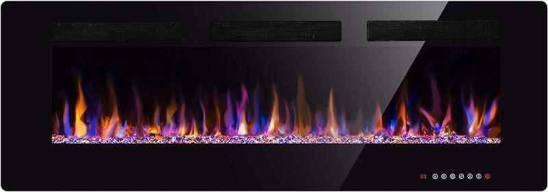 Photo 1 of 50" Electric Fireplace in-Wall Recessed and Wall Mounted 1500W Fireplace Heater and Linear Fireplace with Timer/Multicolor Flames
