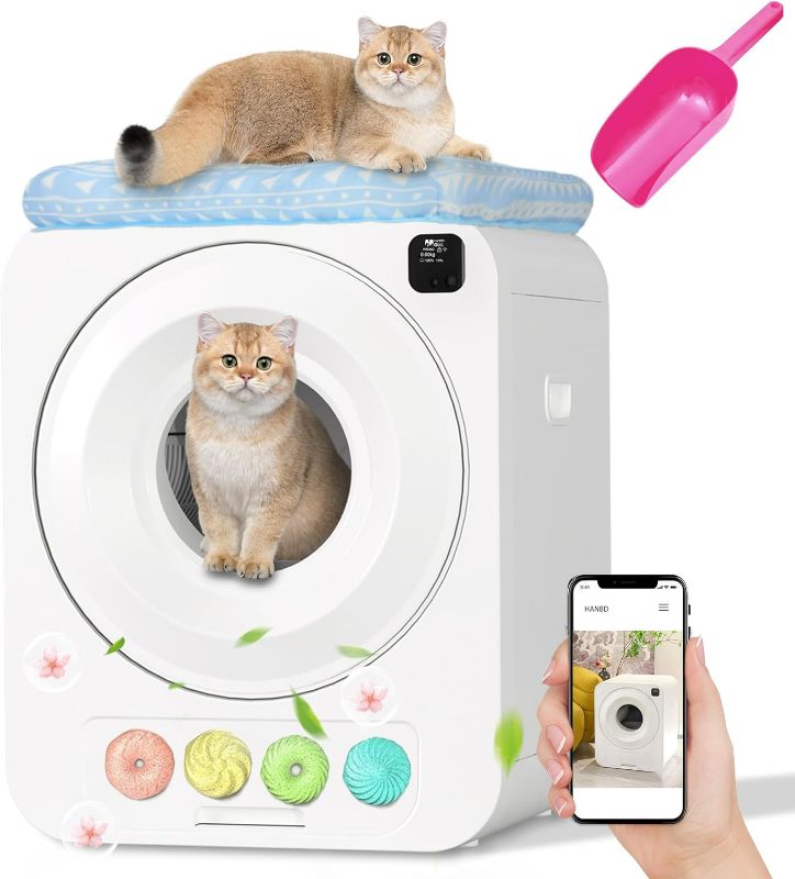 Photo 1 of Self Cleaning Cat Litter Box, Automatic Cat Litter Box No Scooping Smart Robort with APP Control(2.4Ghz Static WiFi) Odor Removal Health Monitor Quiet 78L Space for Cats Free Cat Bed
