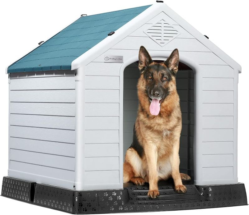 Photo 1 of Large Plastic Dog House Indoor Outdoor Doghouse Dog Kennel Easy to Assemble Puppy Shelter w/Air Vents Elevated Floor Waterproof
