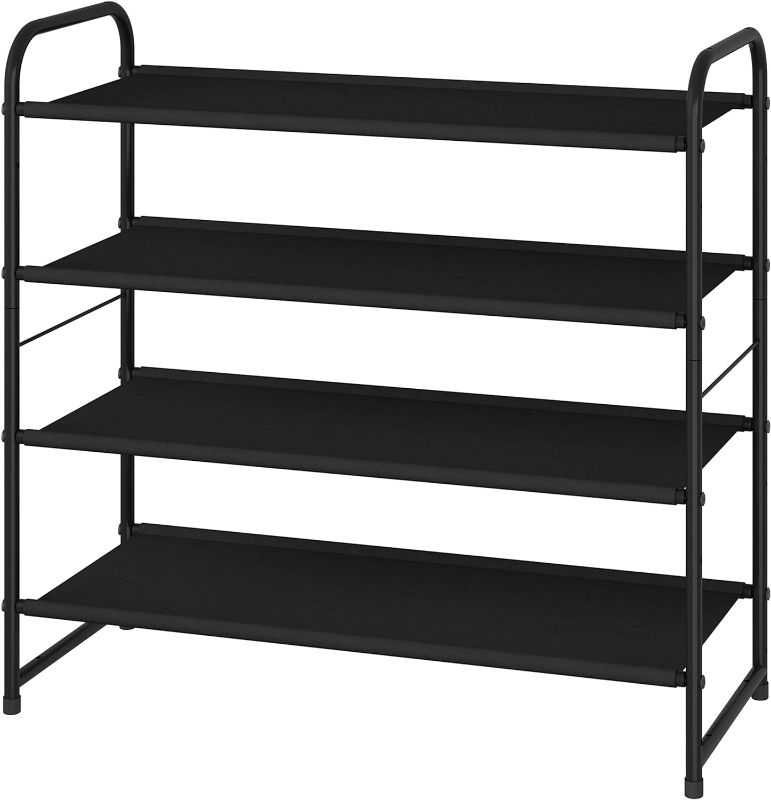 Photo 1 of Simple Trending 4-Tier Stackable Shoe Rack, Expandable & Adjustable Fabric Shoe Shelf Storage Organizer, Black
