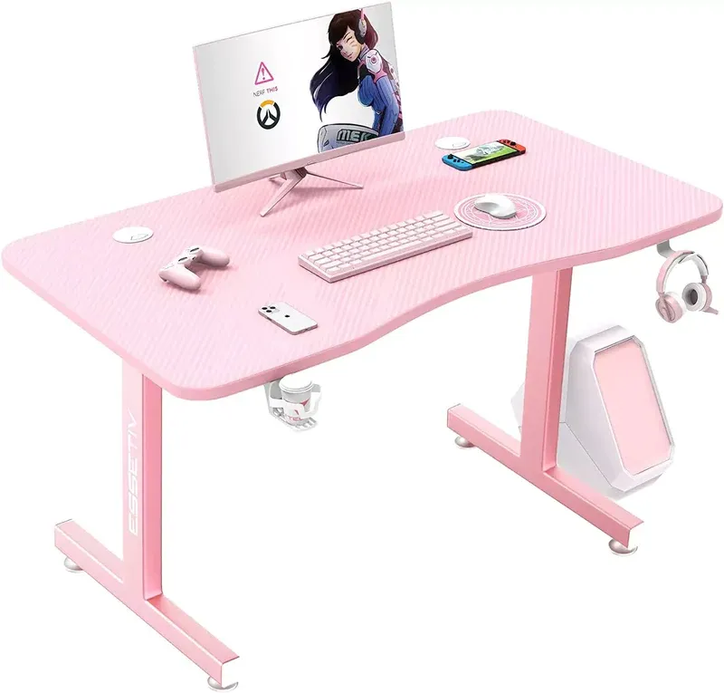 Photo 1 of Vitesse 40" Cute Pink T-Shaped Small Gaming Desk with Headphone Hook TD05
