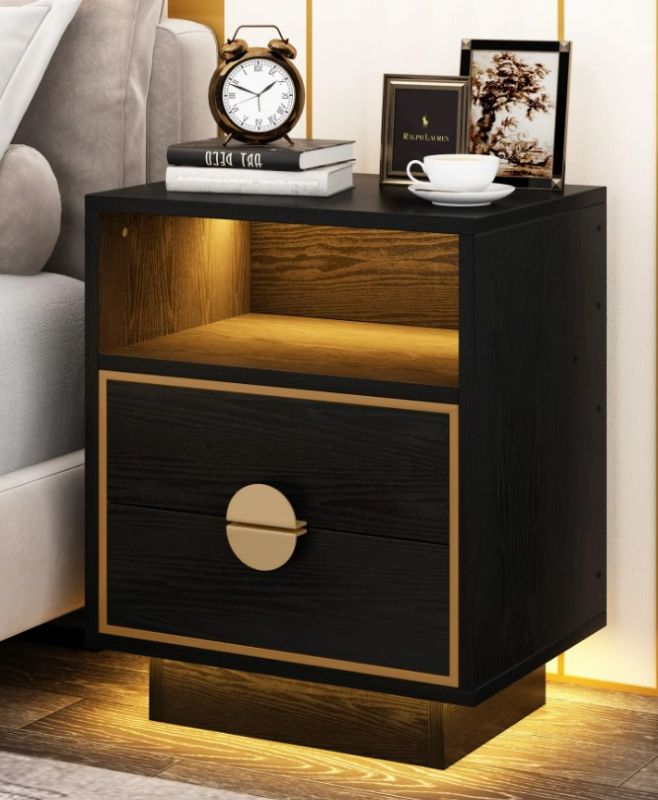Photo 1 of LED Nightstand, 2 Drawers Bedside End Table with Led Lights, NEW 

