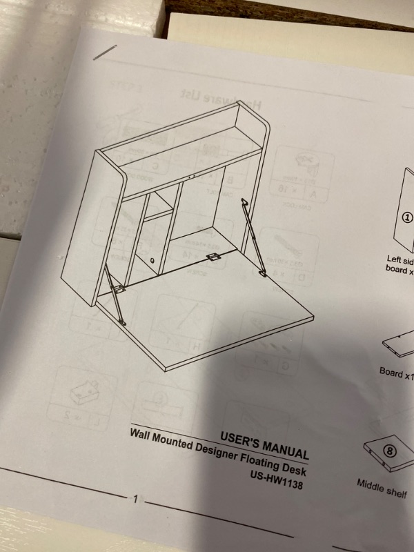 Photo 2 of Wall Mounted Desk, Wall Computer Desk w/Storage Drawer & Shelves, Compact Floating Desk for Wall, Space Saving Wall Desk Fold Down, Wall Desks for Small Spaces (White)