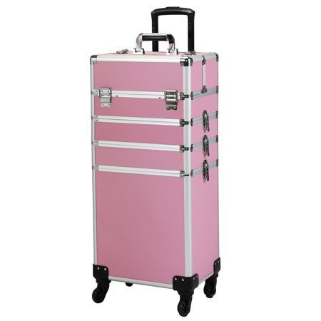 Photo 1 of Sandinrayli 4-in-1 Makeup Travel Case Cosmetic Storage Case with 360° Rolling Wheels and Adjustable Dividers Pink
