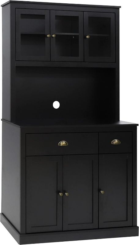 Photo 1 of VEIKOU Kitchen Pantry Storage Cabinet with Microwave Stand, 71" Freestanding Storage Cabinet with Adjustable Shelves & Glass Doors, Buffet Sideboard with Coffee Countertop, Black
