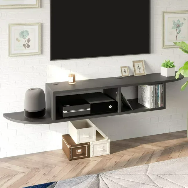Photo 1 of Floating TV Stand, White Floating TV shelf, Wall Mounted Media Console Entertainment Center for 55 inch TV, Storage Cabinet Under TV, BLACK 

