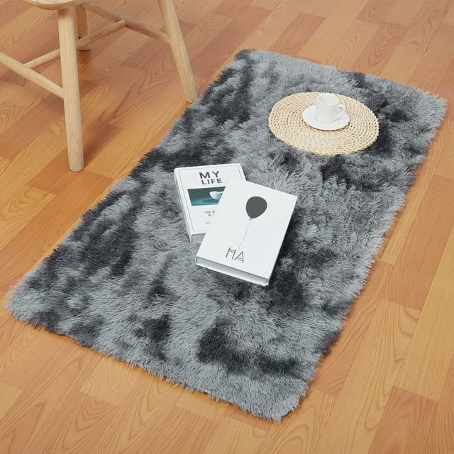 Photo 1 of SHCKE Ultra Soft Fuzzy Area Rug Bedroom Fluffy Rugs Furry Area Rugs Bedside Fuzzy Carpet Home Decorate Plush Area Rug Kids Room Carpet Dark Grey (34x46)
