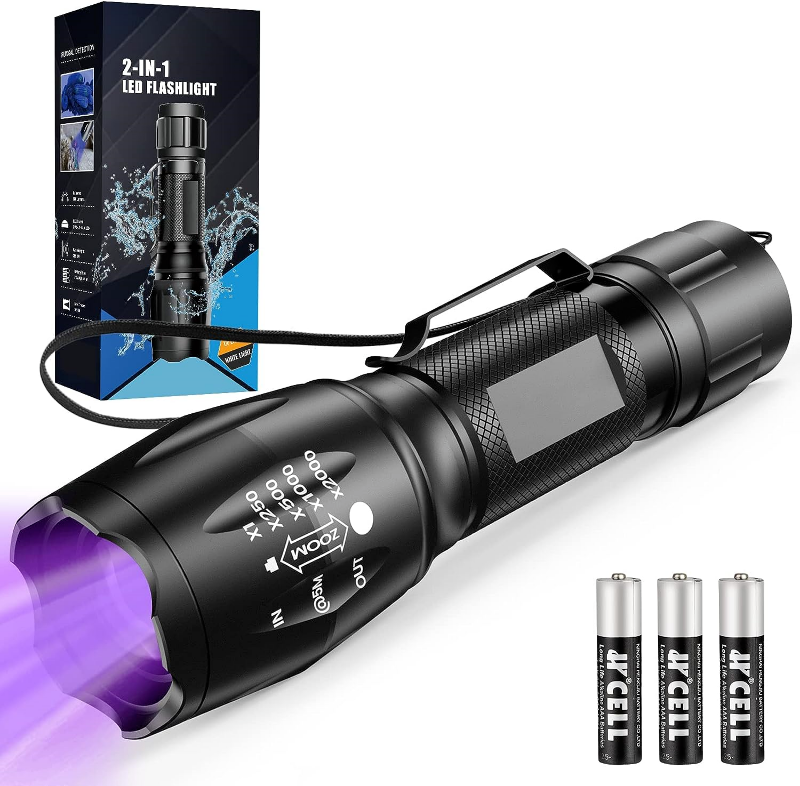 Photo 1 of MOWETOO UV Flashlight, 2 in 1 395 nm LED Flashlight with UV Black Light & White Light, 500LM, 4 Modes & Waterproof Pet Urine Detector
