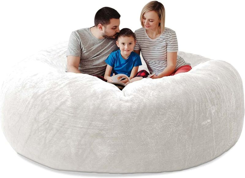 Photo 1 of Bean Bag Chairs, 7ft Giant Bean Bag Chair for Adults, Big Bean Bag Cover Comfy Large Bean Bag Bed (No Filler, Cover only) Fluffy Lazy Sofa (Dark Grey), 7ft(180*80cm)(White)
