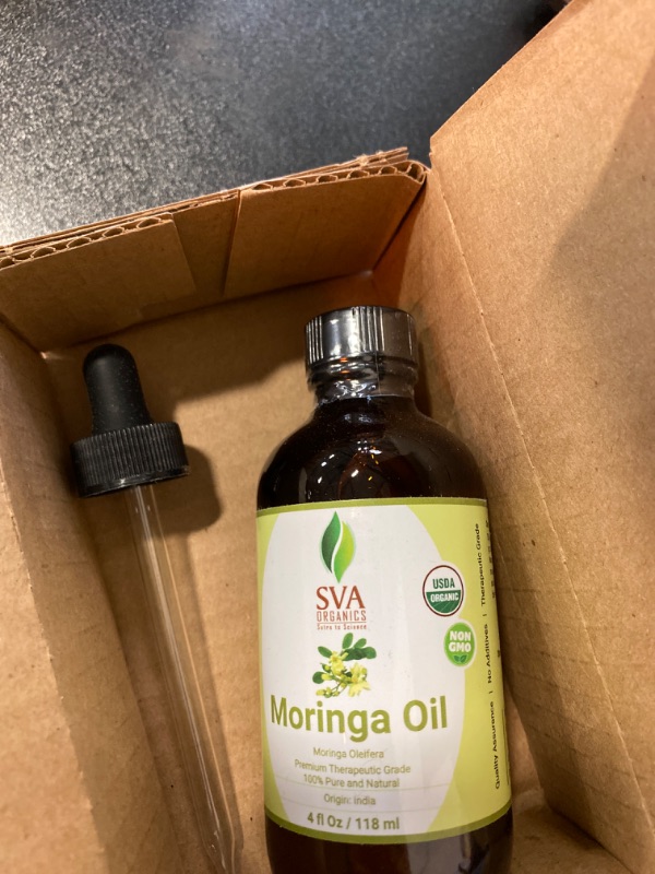 Photo 2 of SVA Organics Moringa Oil 4 Oz Organic 100% Pure & Natural Carrier Oil Authentic & Premium Therapeutic Grade Oil for Skin Care, Hair Care, Aromatherapy & Massage
