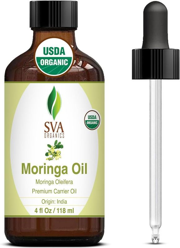 Photo 1 of SVA Organics Moringa Oil 4 Oz Organic 100% Pure & Natural Carrier Oil Authentic & Premium Therapeutic Grade Oil for Skin Care, Hair Care, Aromatherapy & Massage
