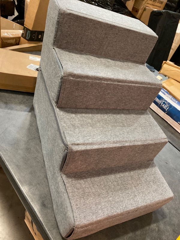 Photo 2 of Dog Stairs for Small Dogs - Pet Stairs for High Beds and Couch, Folding Pet Steps with CertiPUR-US Certified Foam for Cat and Doggy, Non-Slip Bottom Dog Steps, Grey Linen, 5 Steps
