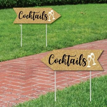 Photo 1 of Big Dot of Happiness Gold Wedding Cocktails Signs - Wedding Sign Arrow - Double Sided Directional Yard Signs - Set of 2 Cocktails Signs
