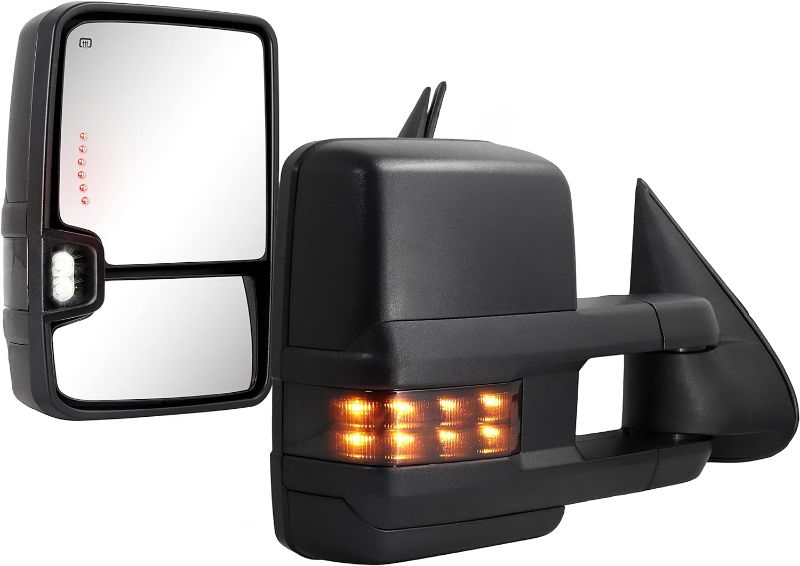 Photo 1 of Sanooer Towing Mirrors for 2003-2007 Chevy Silverado Suburban Avalanche Tahoe GMC Sierra Yukon Cadillac Escalade with Power Glass Turn Signal Light Backup Lamp Heated Extendable Pair Set 
