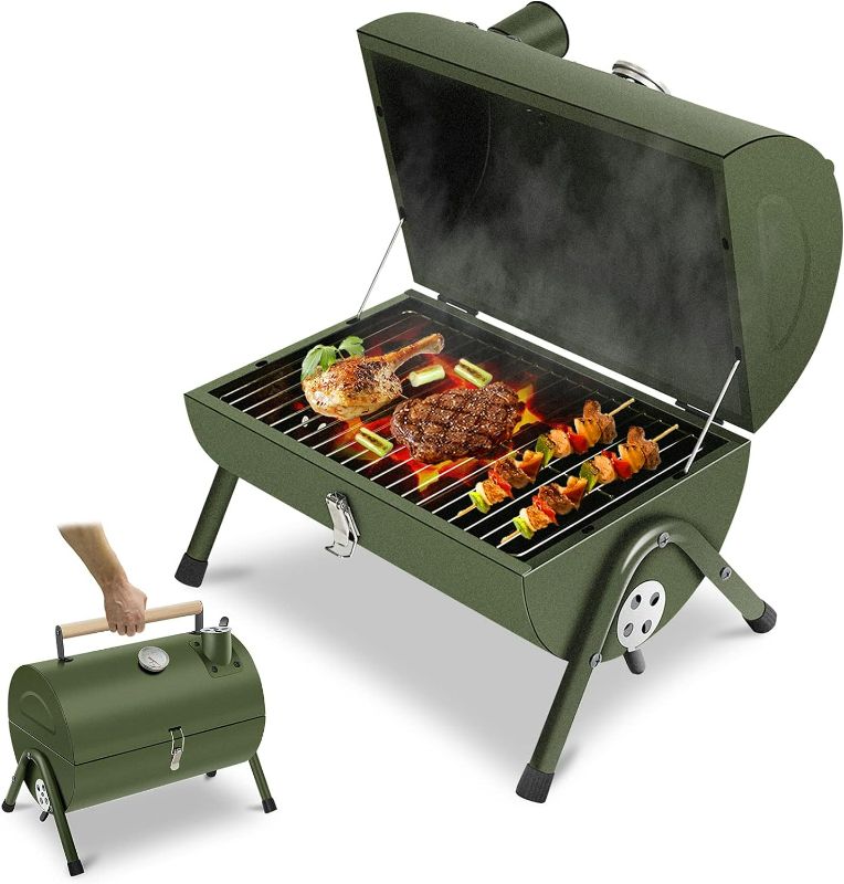 Photo 1 of ACWARM HOME Portable Charcoal Grill, Small BBQ Smoker Grill, TableTop Barbecue Charcoal Grill for Outdoor Camping Garden Backyard Cooking Picnic Traveling (Green)

