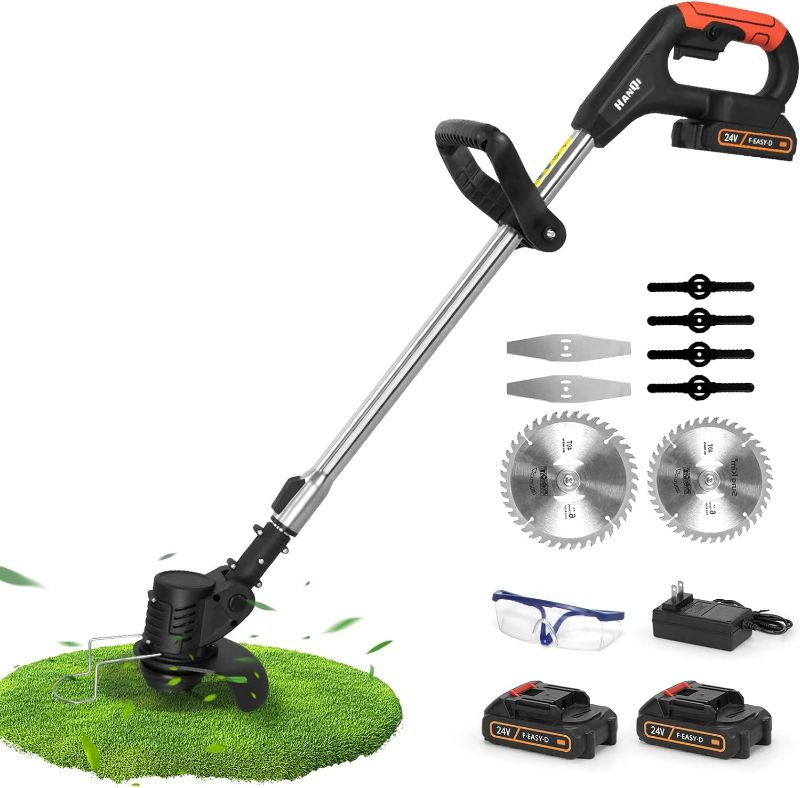 Photo 1 of Electric Cordless Weed Wacker,24V 2Ah Battery Powered Weed Eater with 2 Batteries and 3 Types Blades,Lightweight and Powerful String Trimmer for Yard and Garden(Black)
