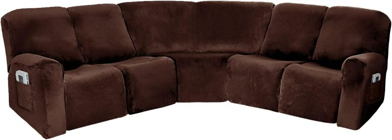 Photo 1 of Corner Sofa Cover, Velvet Stretch Sectional Cover, Recliner Corner Sofa Protector, Corner Sofa Slipcovers Reversible Couch Cover for Recliner, Sectional Sofa Set for Livingroom(5 Seats,Coffee)
