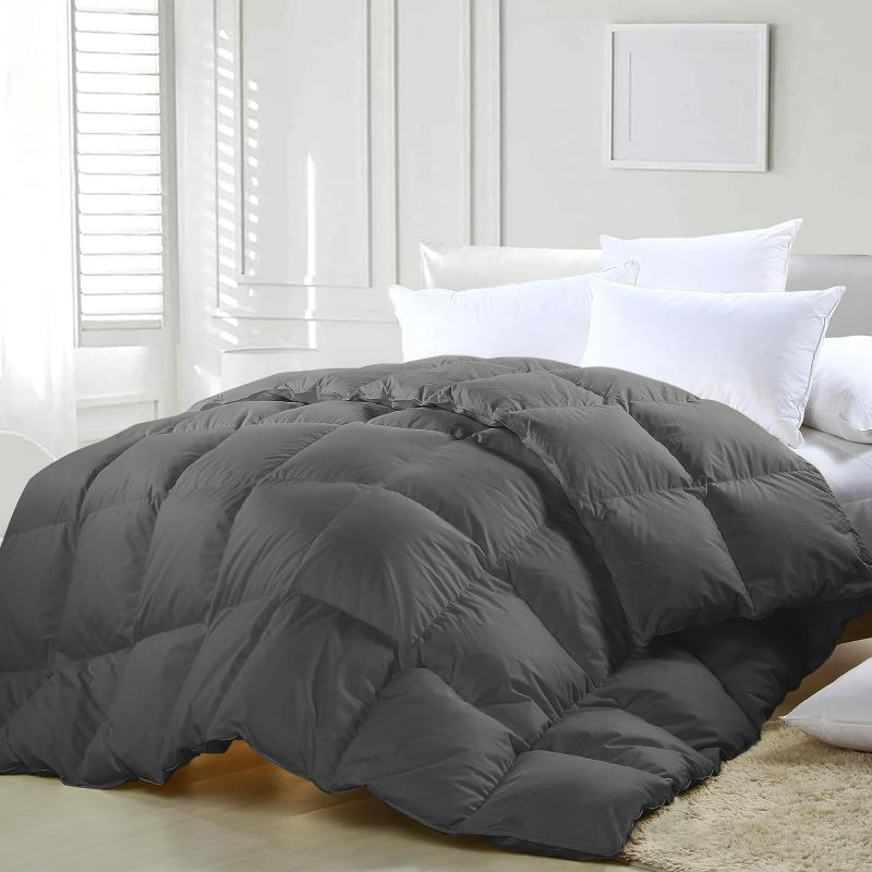 Photo 1 of Grey Lightweight Feather Down Comforter, All Season Warm Down Duvet Insert for King Bed, Durable & Breathable Cotton-Blended Shell Down Proof Duvet with Corner Tabs, King Size 106''x90'' Grey