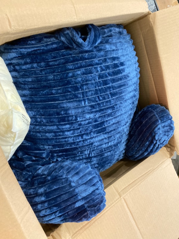 Photo 1 of Nestl Cut Plush Striped Reading Pillow for Kids & Teens, Small Back Pillow, Back Support Pillow, Shredded Memory Foam Bed Rest Pillow with Arms, Navy Blue