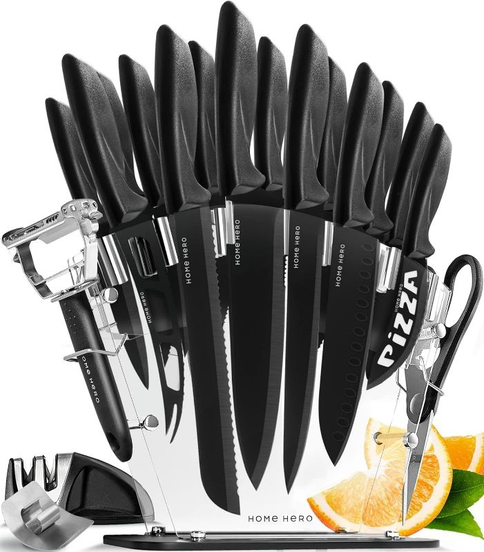 Photo 1 of Home Hero 20 Pcs Kitchen Knife Set, Chef Knife Set & Steak Knives - Professional Design Collection - Razor-Sharp High Carbon Stainless Steel Knives with Ergonomic Handles (20 Pcs - Black) NEW 
