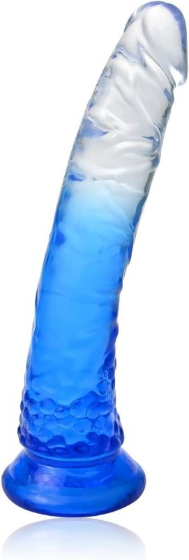 Photo 1 of Realistic Jelly Dildo BLACK AND WHITE BLUE 