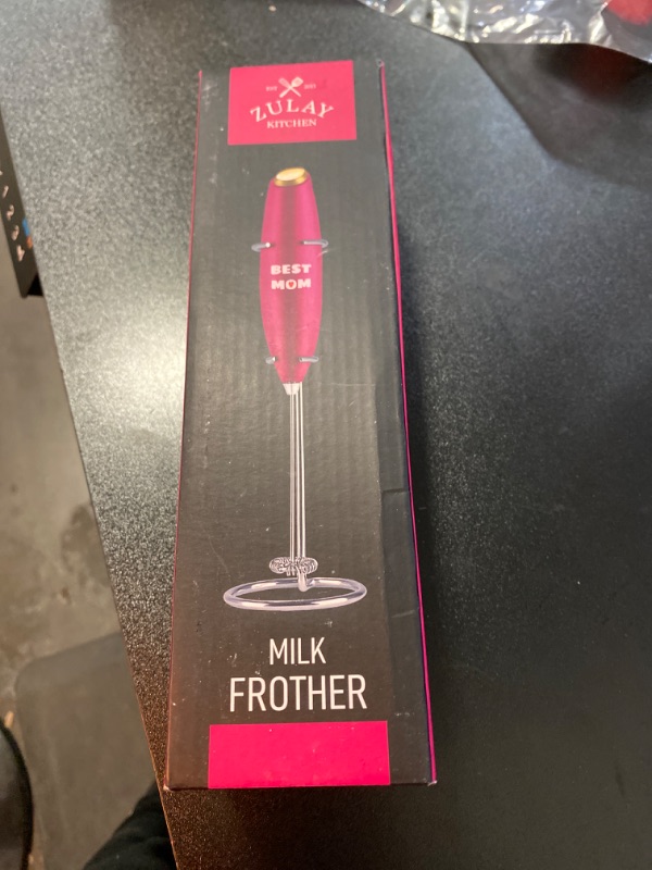 Photo 1 of Zulay Powerful Milk Frother Handheld Foam Maker for Lattes - Whisk Drink Mixer for Coffee, Mini Foamer for Cappuccino, Frappe, Matcha, Hot Chocolate by Milk Boss (Exec Black with Black Stand) All Powerful Black Executive Series