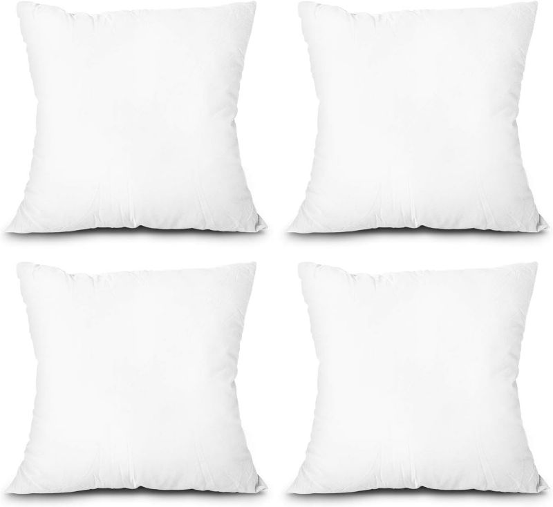 Photo 1 of EDOW Throw Pillow Inserts, Set of 4 Lightweight Down Alternative Polyester Pillow, Couch Cushion, Sham Stuffer, Machine Washable. (White, 16x16)
